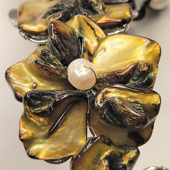 Olive Green Cuff Pearl Adjustable Cuff Bangle Bracelet- NEW - Picture 2 of 10